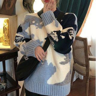 Color Panel Sweater Blue & White - One Size