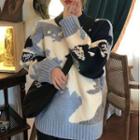 Color Panel Sweater Blue & White - One Size