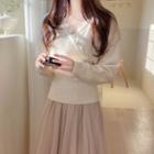 Lace-trim Surplice-wrap Knit Top