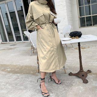 Balloon-sleeve Pleather Parka Beige - One Size