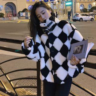 Chessboard Pattern Fleece Jacket
