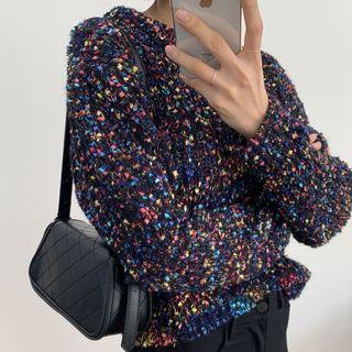 Long-sleeve Melange Sweater As Shown In Figure - One Size