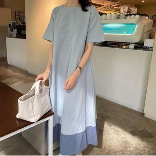 Short-sleeve Contrast Color Mini A-line Dress