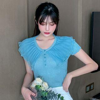 Peter-pan-collar Mesh Knit Top