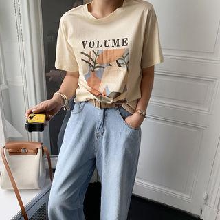 Illustration Print T-shirt Light Beige - One Size