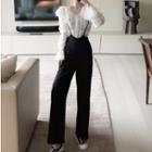 Ruffle Trim Lace Top / Wide-leg Suspender Pants
