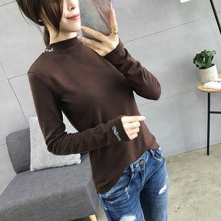 Embroidery Mock-neck Knit Top