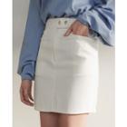 Band-waist Button-trim Skirt