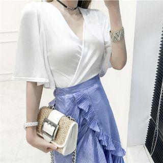 Set: Bell-sleeve Top + Ruffle Midi Skirt