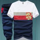 Set: Color Block T-shirt + Cropped Print Sweatpants
