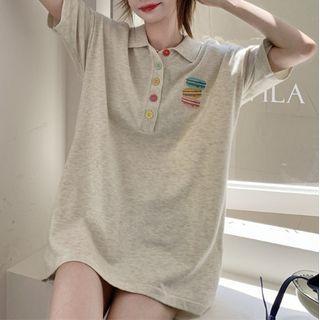 Short-sleeve Burger Print T-shirt Beige & Gray - One Size