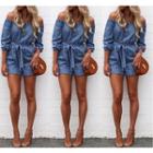 Off-shoulder 3/4 Sleeve Denim Playsuit