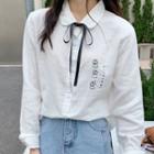 Long-sleeve Embroidered Printed Bow Shirt