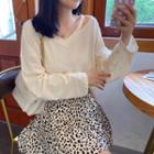 Set: Long-sleeve Cutout Top + Print A-line Skirt