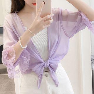Lace-cuff Elbow-sleeve Chiffon Jacket