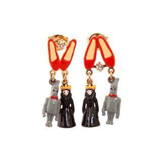 Fashion Creative Plated Gold Enamel Cartoon Character Crystal Shoe Earrings With Cubic Zirconia Golden - One Size