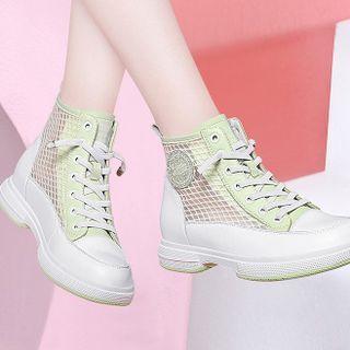 Rhinestone Mesh Panel Lace-up Short Boots