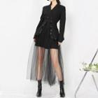Set: Double-breasted Blazer Dress + Midi A-line Mesh Skirt