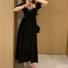 Puff Sleeve Keyhole Maxi Dress Black - One Size