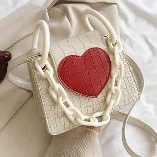 Heart Croc Grain Faux Leather Crossbody Bag