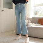 Band-waist Slit-hem Flared Jeans