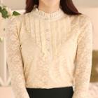 Long-sleeve Floral Buttoned Lace Top