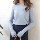 Faux Pearl Cuff Ribbed Knit Top