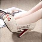 Lace Panel High Heel Sandals