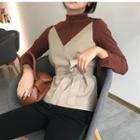 Plain Mock-neck Long-sleeve Top/v-neck Vest
