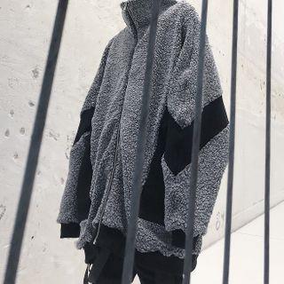 Color-block Fleece Bat-sleeve Jacket