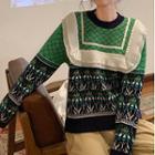 Print Ruffle Trim Sweater