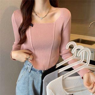 Square-neck Asymmetrical Knit T-shirt