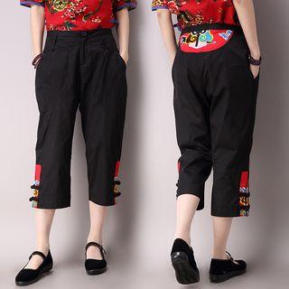 Embroidery Panel Cropped Pants