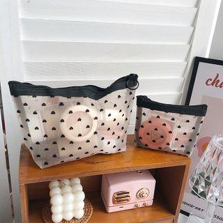 Love Heart Print Mesh Zip Pouch