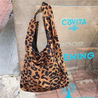 Leopard Print Faux Suede Shopper Bag