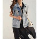 Patch Trim Denim Vest Blue - One Size