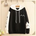 Cat Embroidered Color-block Hooded Sweater