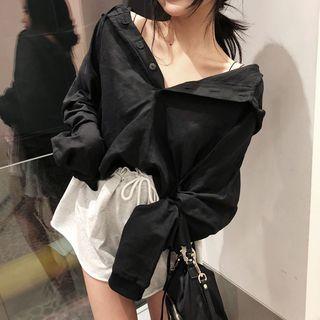 Long Sleeve Hooded Shirt / Wide Leg Shorts