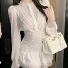 Long-sleeve Chiffon A-line Dress White - One Size