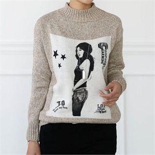 Mock-neck Printed Sweater