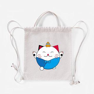 Canvas Cat Print Drawstring Backpack