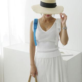 Contrast-trim Strappy Summer Knit Top