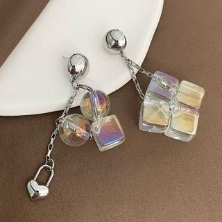 Faux Crystal Asymmetrical Dangle Earring 1 Pair - Silver - One Size