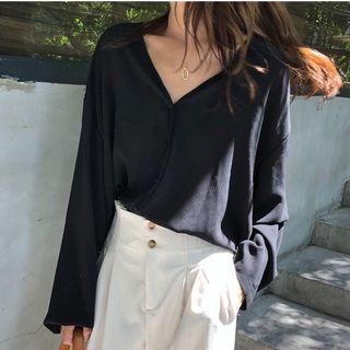 V-neck Button-front Chiffon Blouse