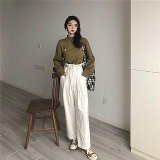 Mock-neck Sweater / Knit Scarf / Wide Leg Pants / Set