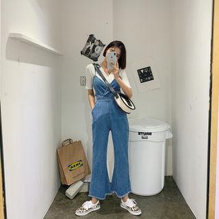 Wrap-front Boot-cut Overall Jeans