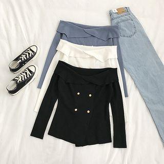 Off-shoulder Long-sleeve Double-breasted Top