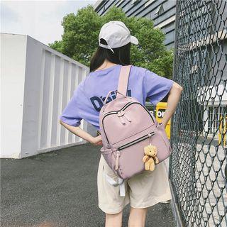 Plain Oxford Backpack With Bear Charm