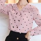Dotted Lace Trim Collared Blouse