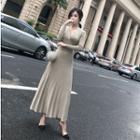 V-neck Long-sleeve Slim-fit Dress